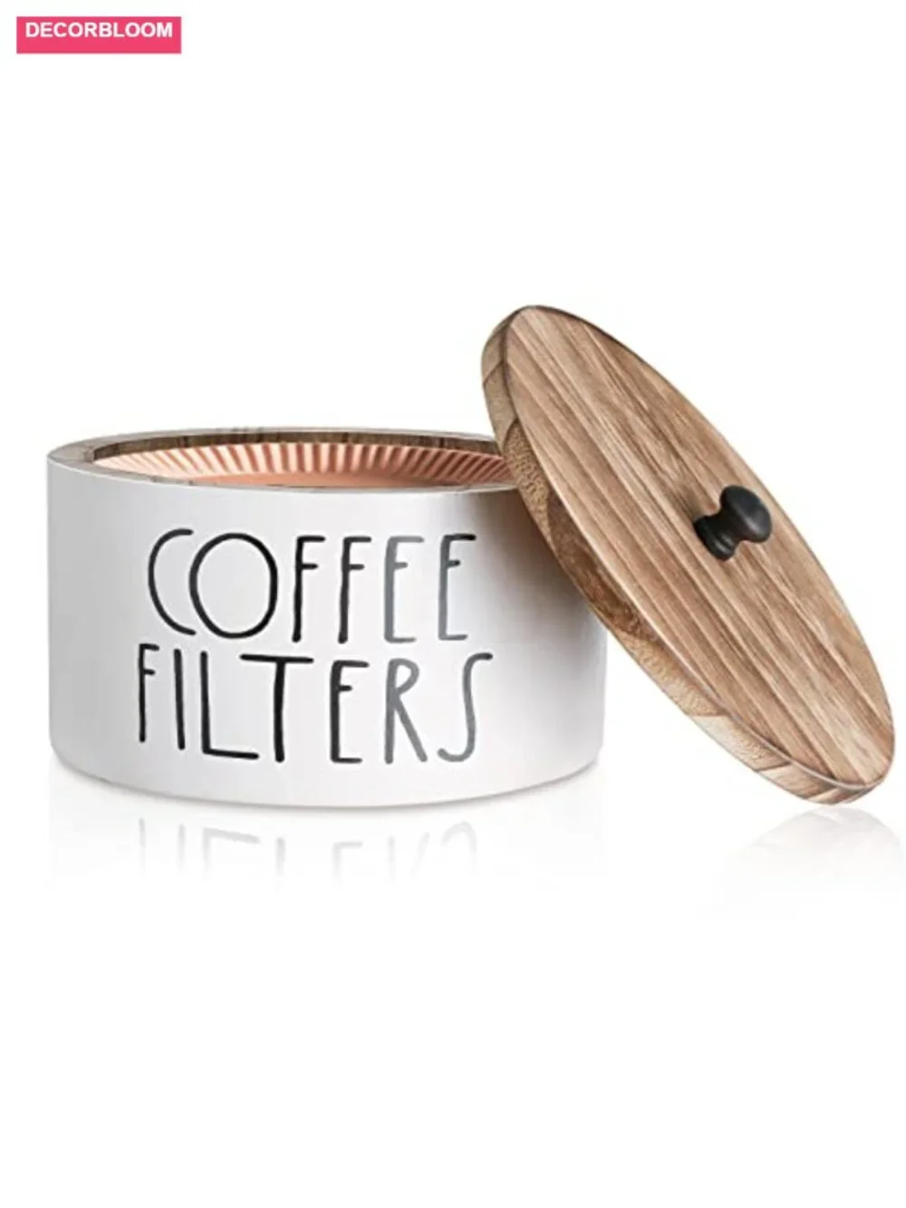 Solid Wood Coffee Filter Holder with Lid Farmhouse Kitchen Storage Canister